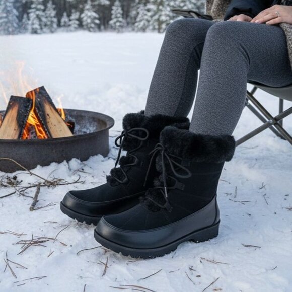 JBU 10 Boot Woman Faux Fur Winter Snow Outdoor Combat Water Resistant Shoe Jambu - Picture 7 of 13